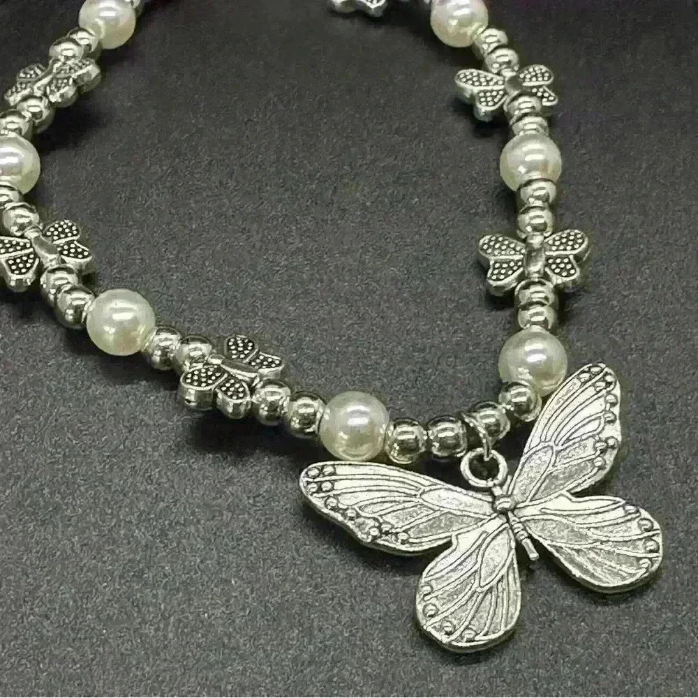 Butterfly Necklace Choker with Pearl charms.  Coquette charm necklace 💗